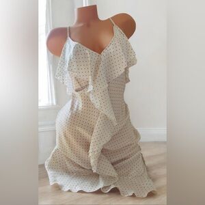 Victoria’s Secret Slip Dress Night Gown Satin Ruffled M Cream Polka Dots